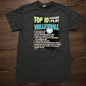 Grey ‘10 Reasons I Play Volleyball’ List Graphic Meme Tee